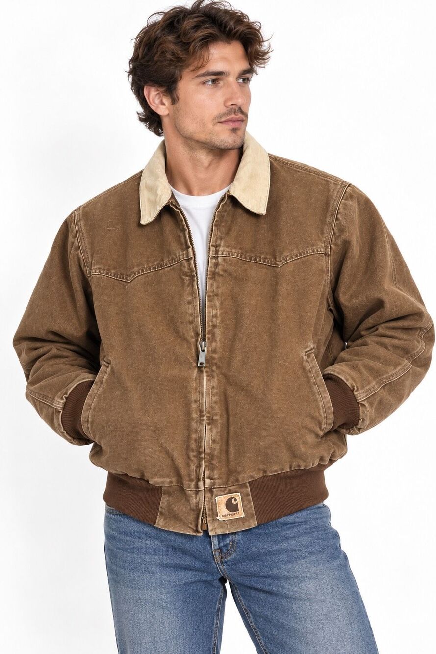Carhartt Men’s Vintage Brown Duck Canvas Western Bomber Jacket Size XL